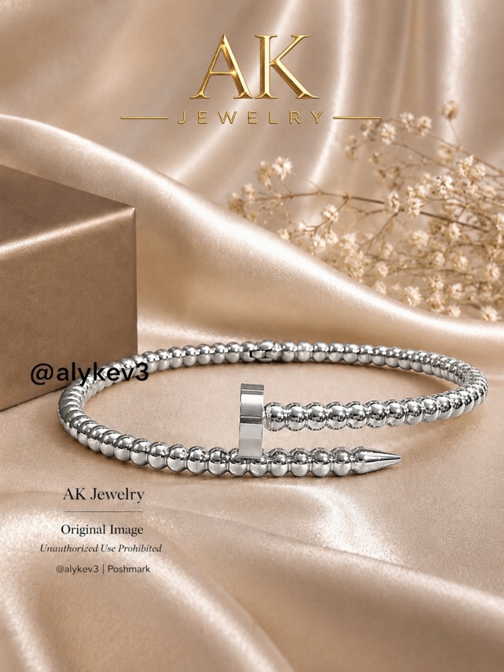 💎Luxury Silver Beaded Bracelet, Stackable Bangle Gold Plating | AK Jewelry™